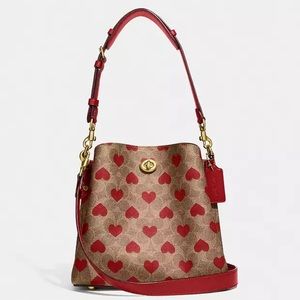 Coach Willow Bucket Bag in Signature Canvas with Heart Print